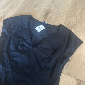 Madewell Twist-Front Seamed Poplin Top Black Size 6 Cap‎ Sleeve V-Neck Zipper